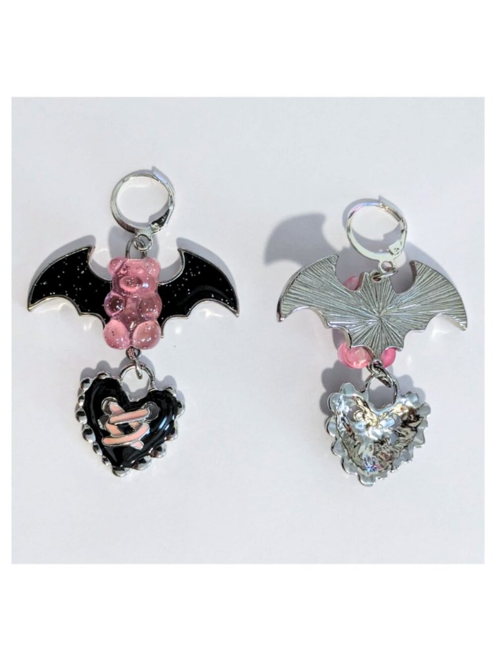 Handmade Pastel Goth Glitter Gummy Bear Dark Coquette Corset Heart Bat Earrings